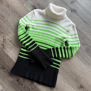 Vintage Y2K Arctic Wear neon striped ribbed knit fitted turtleneck / sz S-M